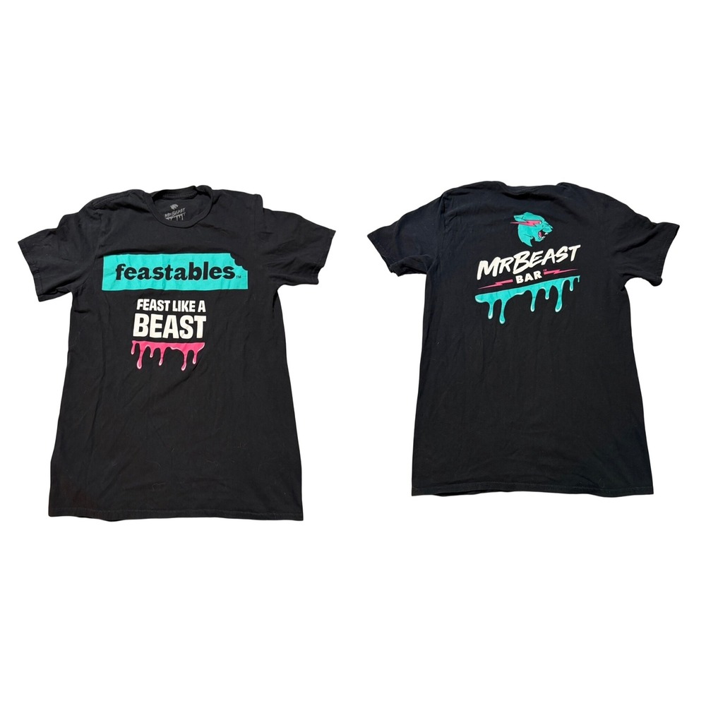 Mr. Beast Black Tee Feastables Crew Neck Size Small 100% Cotton Causal
